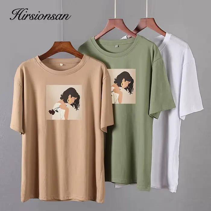 Hirsionsan – t-shirt imprimé peinture Harajuku pour femmes, surdimensionné, élégant, en coton, à man