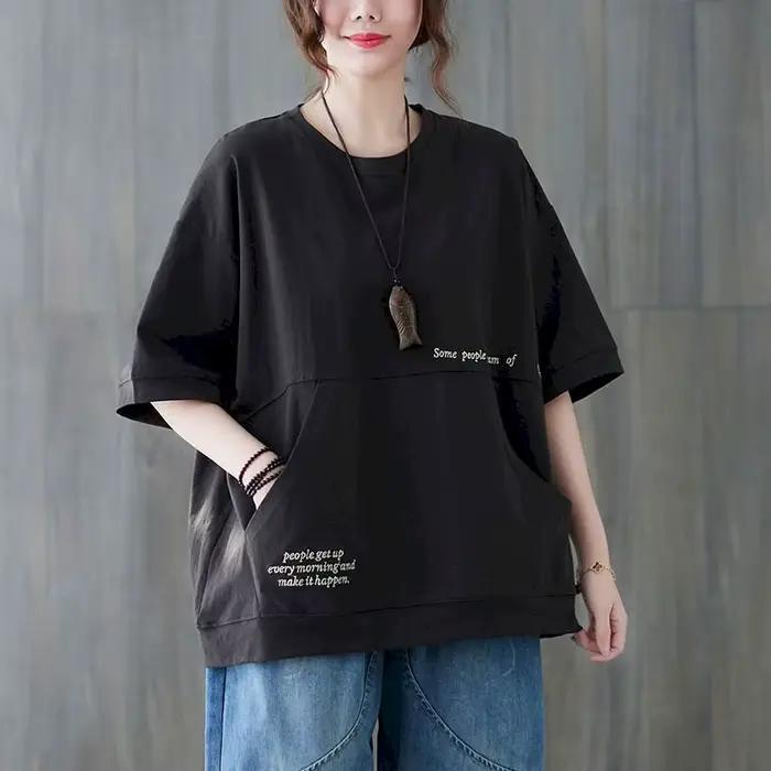 T-shirt à manches courtes pour femmes, 98% coton, mode, broderie, niche, décontracté, été