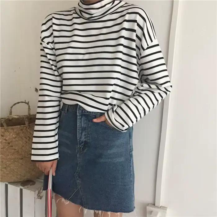 Automne à manches longues col roulé hauts mince tricoté fond t-shirt mode coréenne pull Harajuku pul