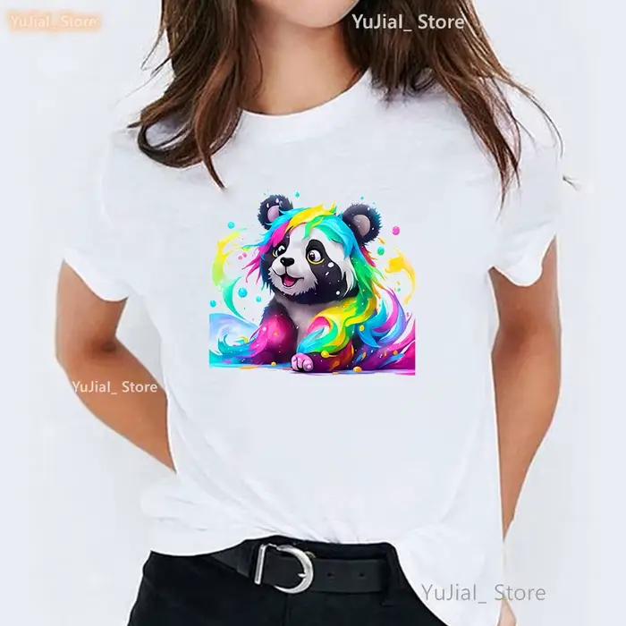 Aquarelle amour Yorkshire/Panda/cheval imprimé Animal T-Shirt filles drôle blanc T-Shirt femmes mode