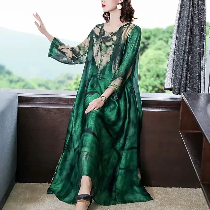 ZUOMAN 2025 ample décontracté imprimé mûrier soie Maxi robe printemps été Vintage 4XL grande taille
