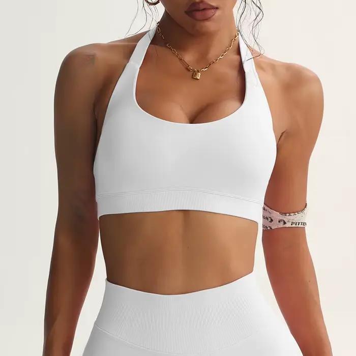 Soutien-gorge de Sport sans couture, col licou, Sexy, dos ouvert, Yoga, rembourré, pour femmes, Fitn