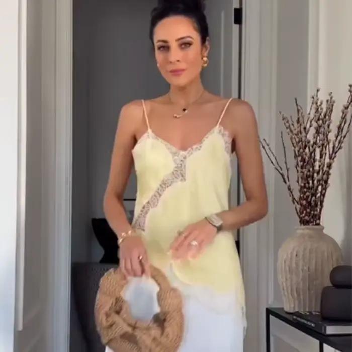 HXAO femmes recadrée dentelle haut Slip dos nu Sexy haut bleu femmes sans manches Camisole hauts de