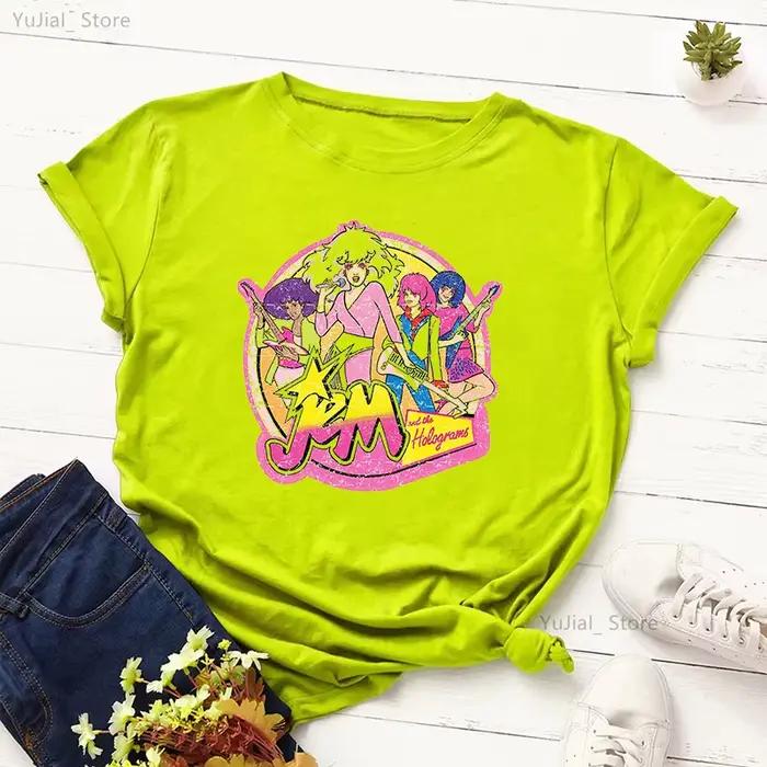Jem et les hologrammes graphique imprimé T-Shirt filles été hauts à la mode T-Shirt femmes gris/vert