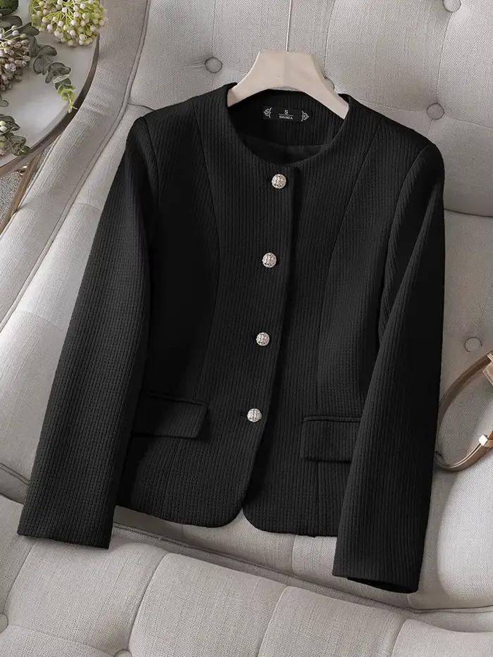 Blazer Slim à Manches sulfet Col Rond pour Femme, Veste Décontractée, Noir, Rose, Beige, Manteau d'A