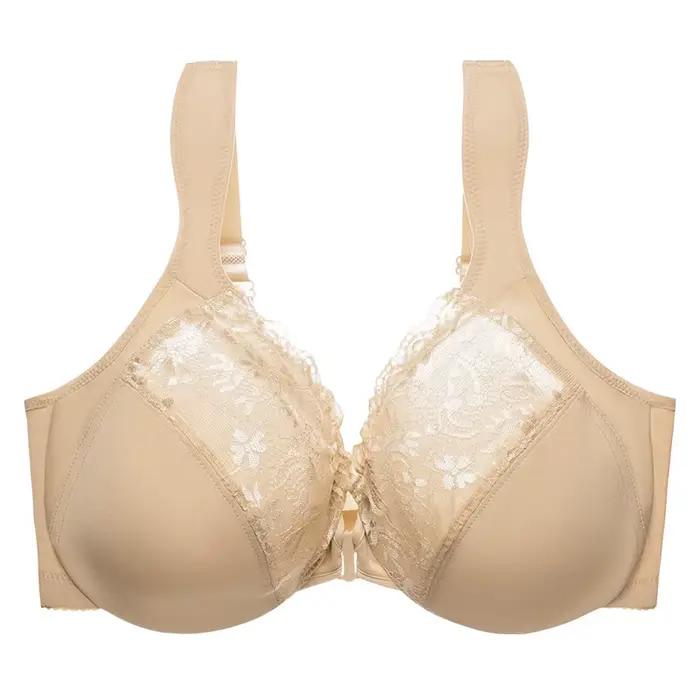 Soutien-gorge minimiseur à fermeture avant pour femme, dentelle florale, soutien non doublé, maille