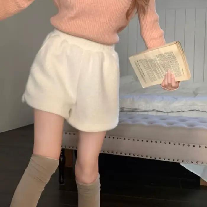 Short moelleux pour femme, coupe trapèze, taille haute, jambes larges, style décontracté, sexy, coul