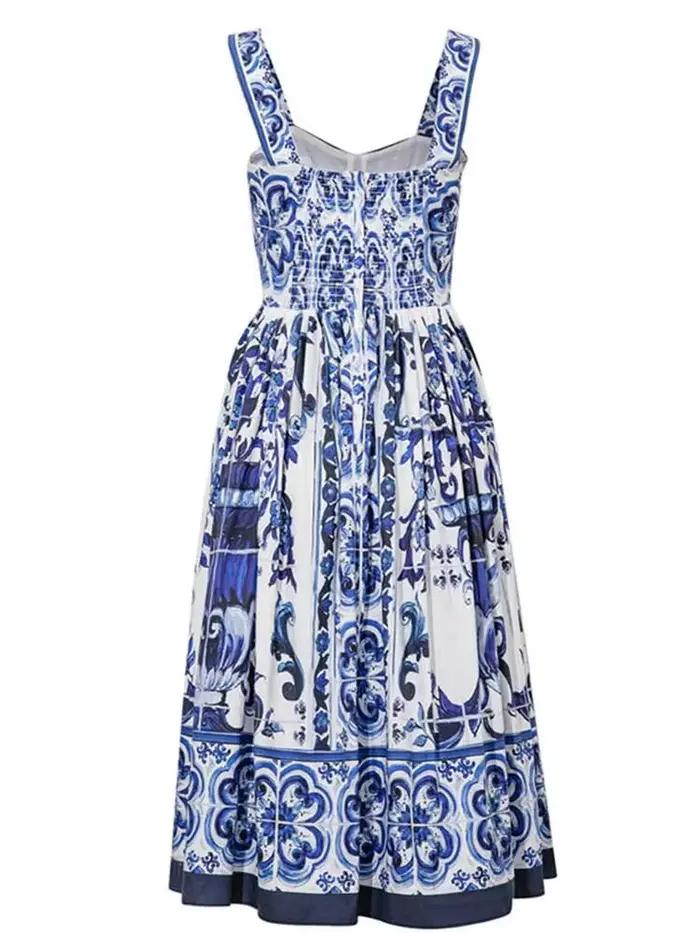 Robe longue d'été JAMERARY à imprimé floral en porcelaine bleue et blanche pour femmes Bretelles Fer