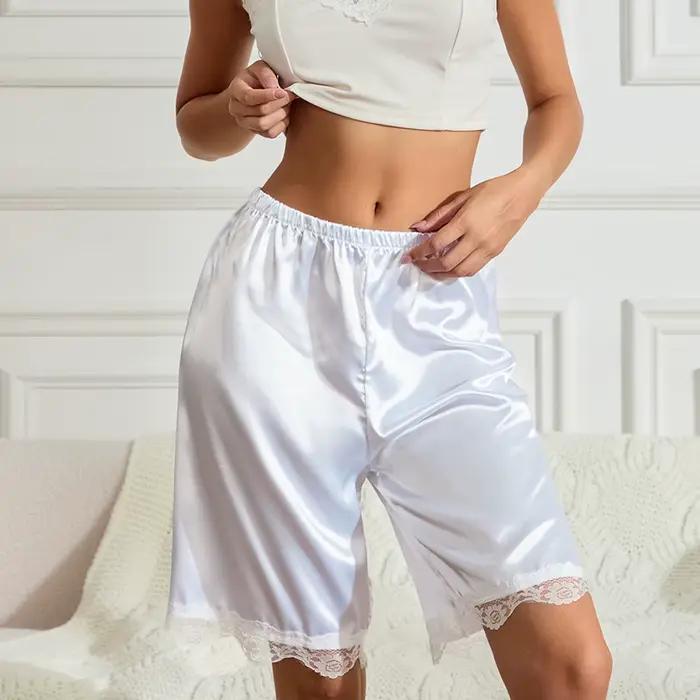 Femme solide vêtements de nuit été femmes confortable décontracté dentelle ourlet Satin shorts vêtem