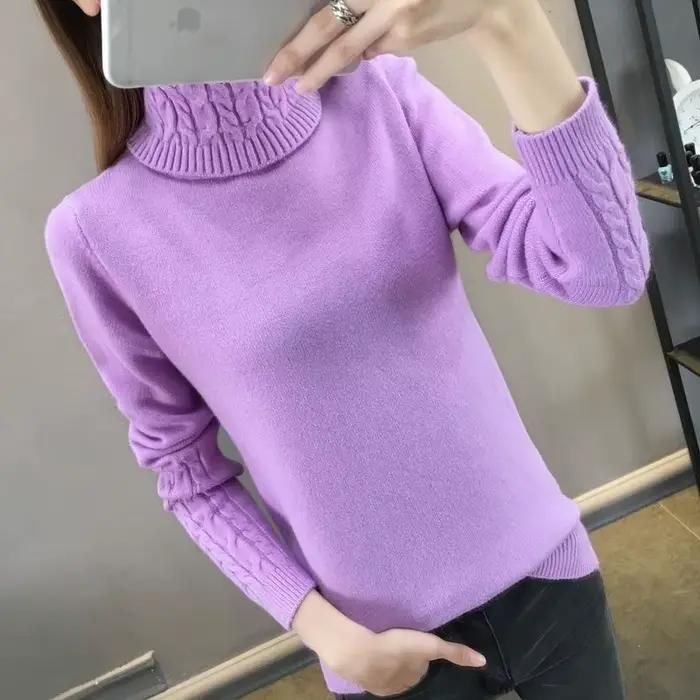 Pull à col roulé pour femme, pull en tricot à manches longues pour l'hiver, pull chaud pour femme, p