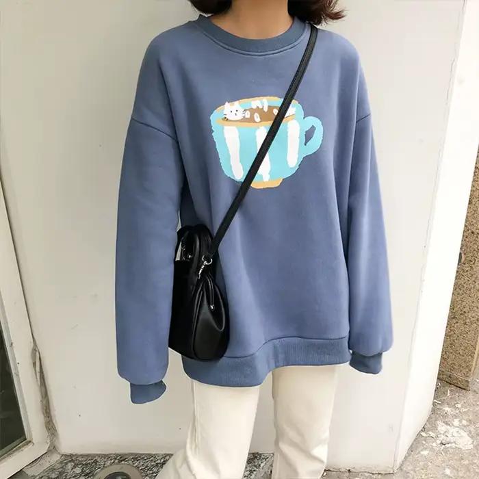 Sweat-shirt à manches longues PVD pour femmes, pulls de style preppy, haut sans chapeau, sweats à ca