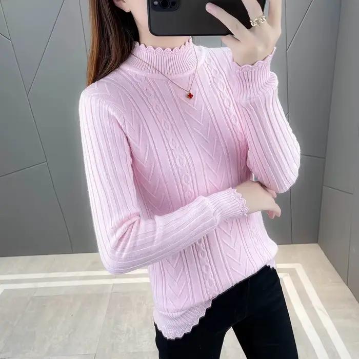 Pull à Manches sulfpour Femme, Tricot Chaud, Demi-Col Roulé, Chemise de Base, Nouvelle Collection Au