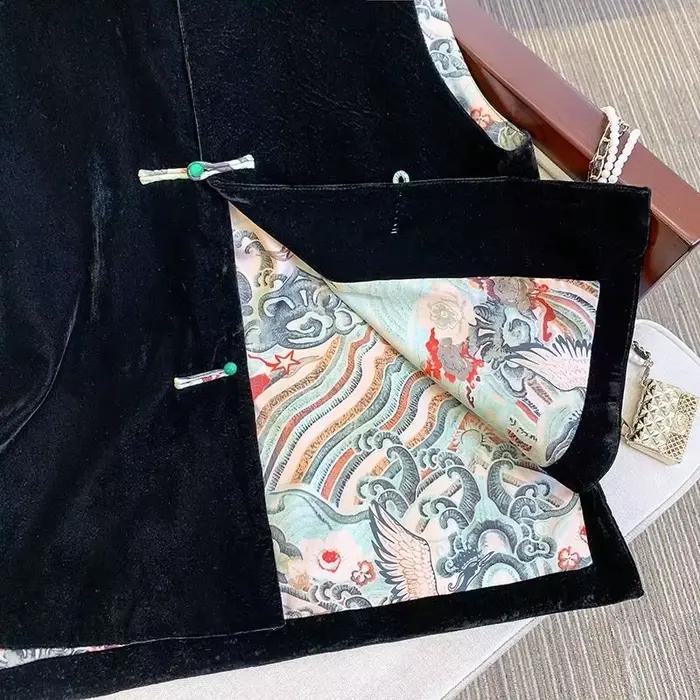 Rongbuk-Manteau Noir à Col Glacé pour Femme, Vêtement de Style Chinois, avec Fente, à la Mode, Autom