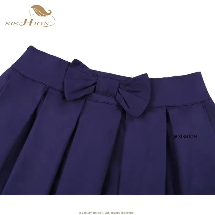 SISHION-Jupe plissée en coton avec nœud papillon pour femme, jupe patineuse, taille haute, rétro, vi