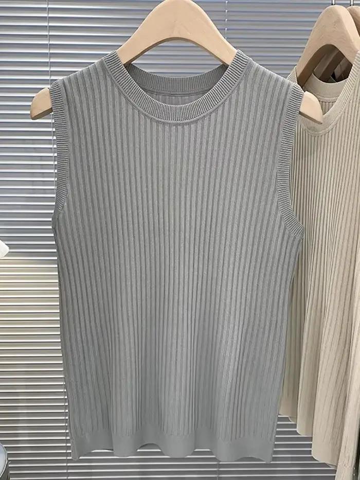 Zjais été printemps débardeurs femmes sans manches tricoté T-Shirts femme élastique mince gilets déc