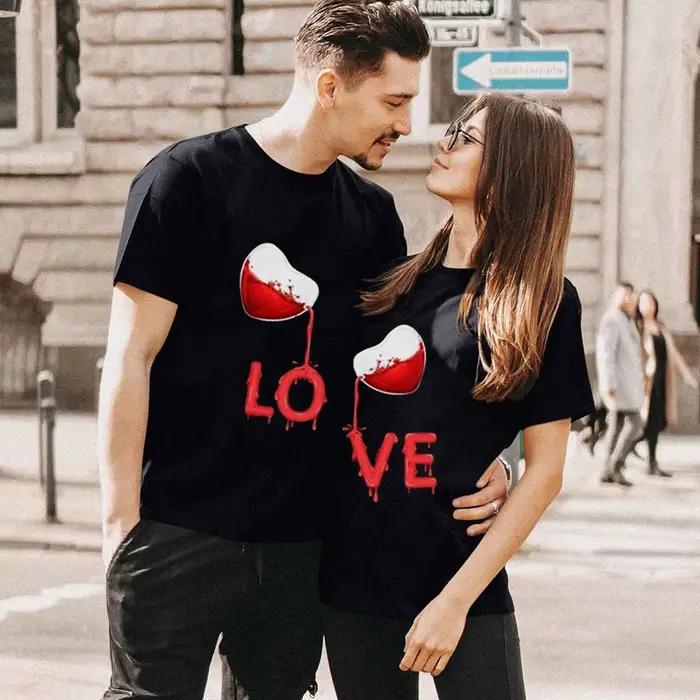Roi reine Couples T-shirt Pour coeur imprimé Couple T-shirt été mode femme T-shirt décontracté haut