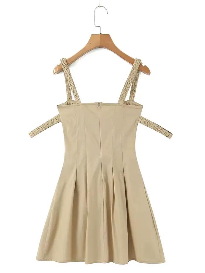 YENKYE-Mini robe plissée à double sangle élastique pour femme, robe trapèze sexy, style corset fronc
