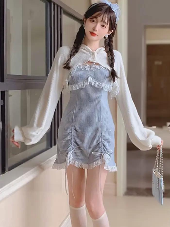Robe Lolita en dentelle pour femmes, mini robes japonaises, nœud doux, rose Kawaii, fête féminine, p