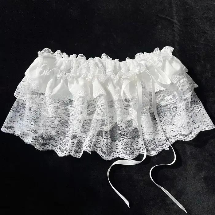 Coréen Ins blogueur Unique dentelle couches gaze jupes dentelle garniture a-ligne courte tissu Mini