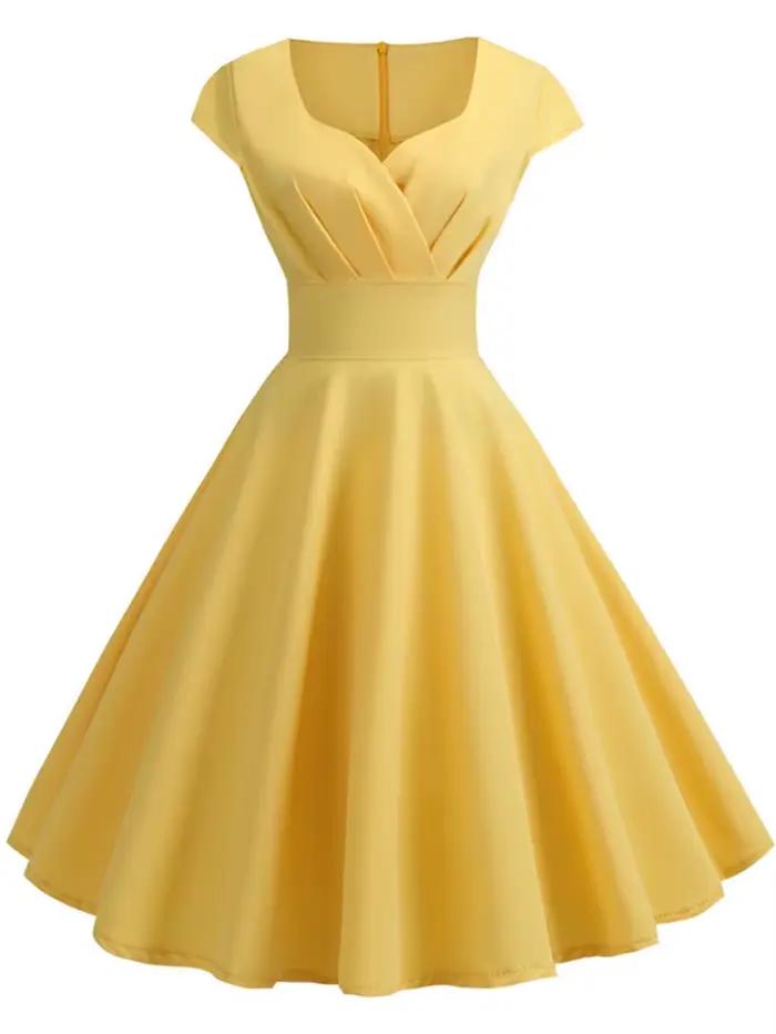 Robe d'été rose pour femmes, col en V, Vintage, élégante, rétro, pin up, fête, bureau, robes mi-long