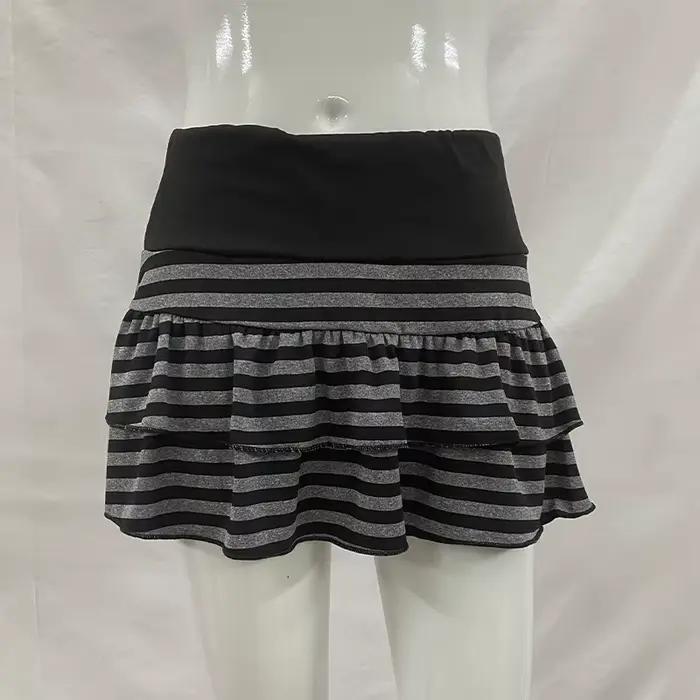 Mini jupe à volants rayée noire et grise, vêtements pour femmes Y2K Grunge, taille haute, taille éla