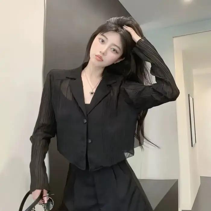 Gidyq-Chemises de protection solaire noires pour femmes, Streetwear d'été, lèvent, Manches longues,