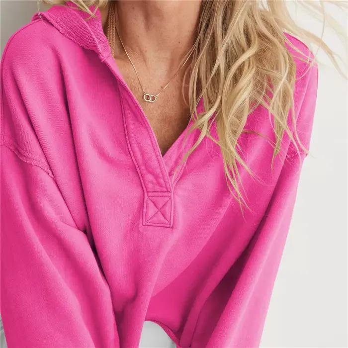 Sweat à capuche à col en V pour femme, pull confortable et chaud, vêtements décontractés, document s
