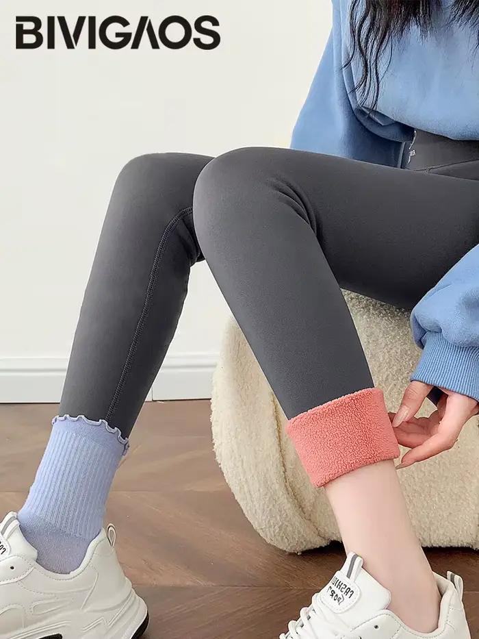 BIVIGAOS automne hiver rose velours requin Leggings femmes polaire taille haute épais chaud Leggings