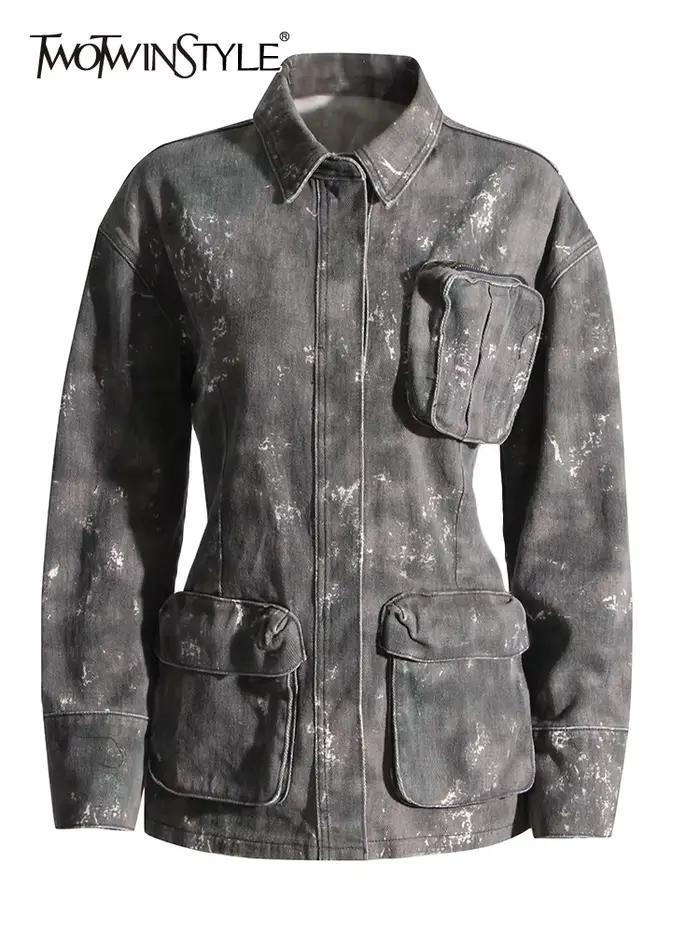 TWOTWurea-Veste en jean YLE Temperament pour femme, revers, manches longues, simple boutonnage, cams