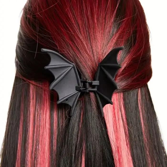 Pince à cheveux chauve-souris gothique Halloween noir mat gothique Style Punk imprimé Animal épingle