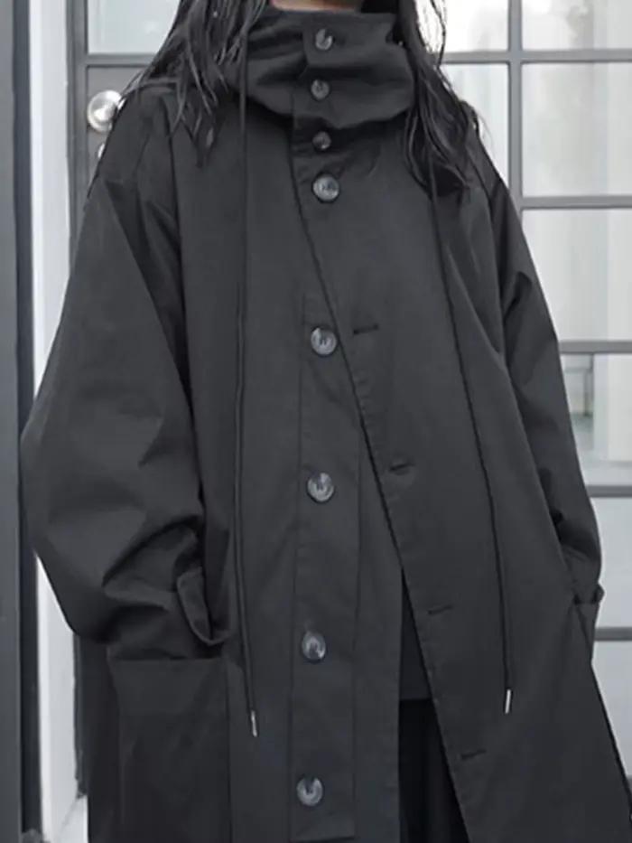 Lautaro-Manteau Long Respirant Noir avec Capuche pour Femme, Vêtements de Créateur de Luxe, Dark Aca