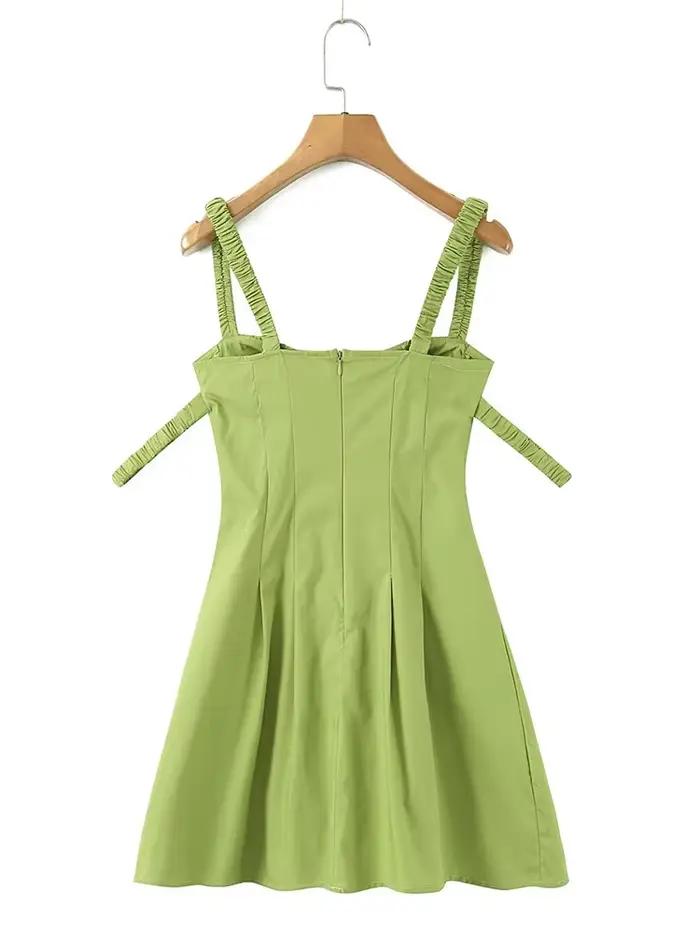 YENKYE-Mini robe plissée à double sangle élastique pour femme, robe trapèze sexy, style corset fronc