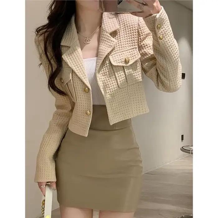 MEXZT recadrée vestes femmes élégant basique Blazer manteaux bureau dame coréenne automne à manches