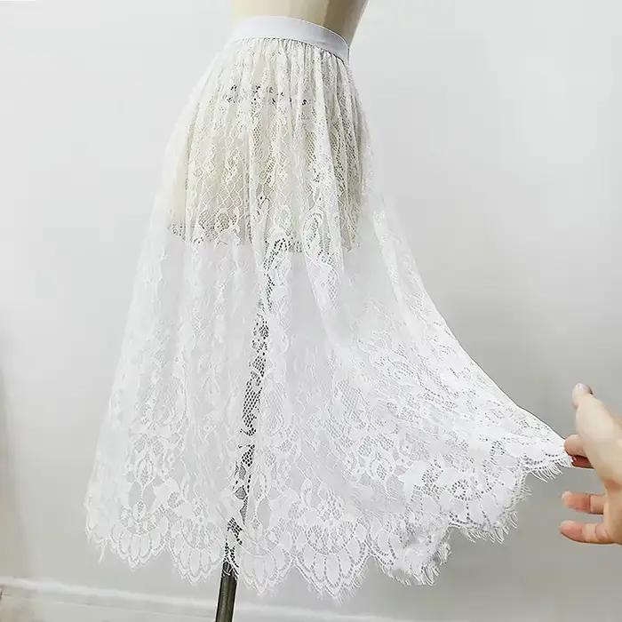 Femmes Sexy maille dentelle Transparent longue Tulle jupe mode coréenne été dames élastique taille h