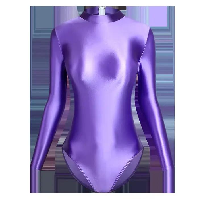 Maillot de bain une pièce en Satin brillant japonais, Sexy, dos serré, fermeture éclair, coupe haute