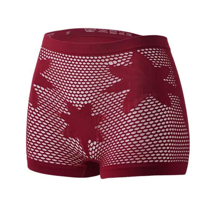 Culotte à motif d'étoile pour femmes, sous-vêtements sans couture en dentelle ajourée, boxeurs respi