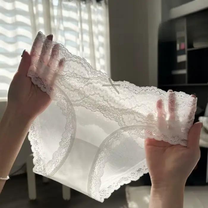 Nouvelle Arrivée Lingerie Féminine : Culottes en Satin Couleur Unie Taille Basse avec Nœud et Dentel