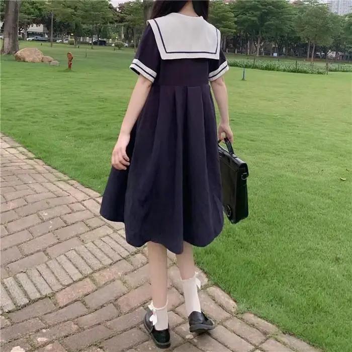 Robe d'été Style Preppy Jk, col marin, Boudoir, avec nœud, manches courtes, pour étudiante, jolie ro