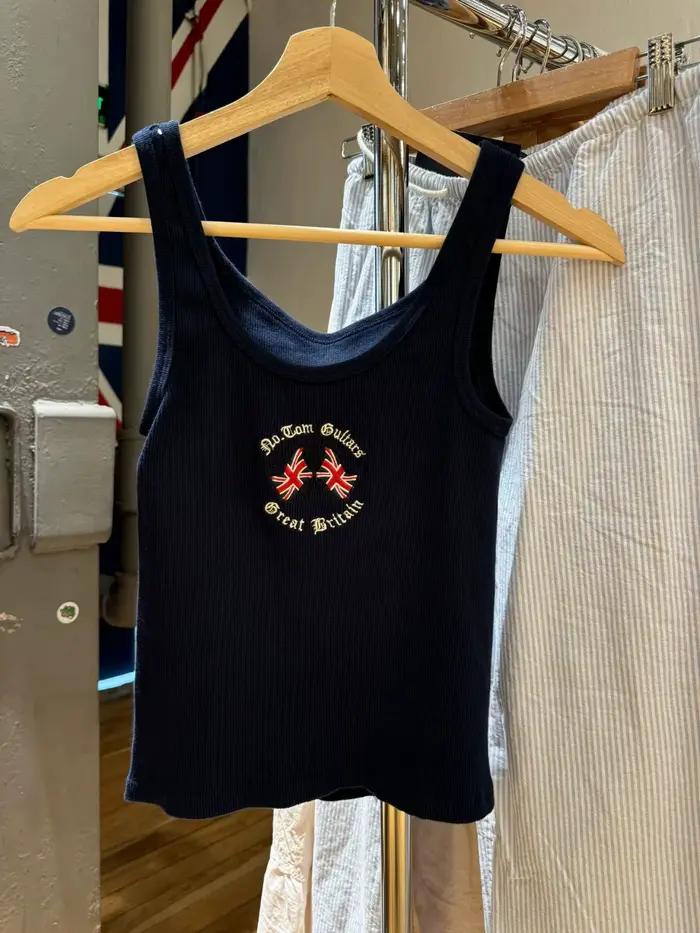 Haut brodé en coton pour femme, haut précieux, col fibrU, style américain, vintage, bleu marine, déc