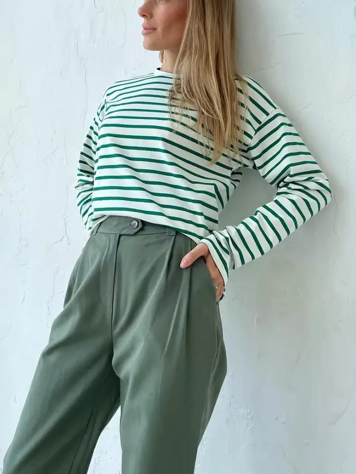 Bornladies 2025 été à manches longues rayé T-Shirts femmes basique décontracté hauts femme confortab