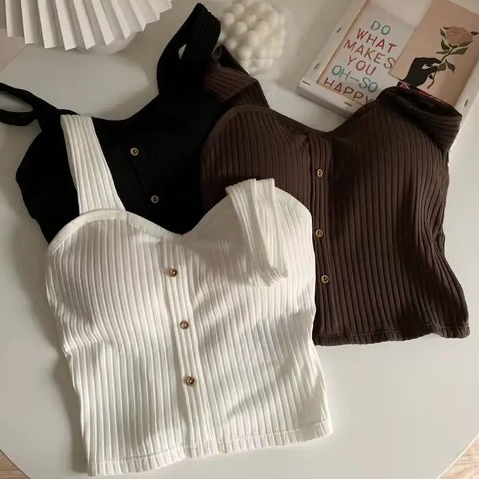 Hauts courts Y2K pour femmes, avec coussinets de soutien-gorge, Corset d'été, bretelles coréennes, g