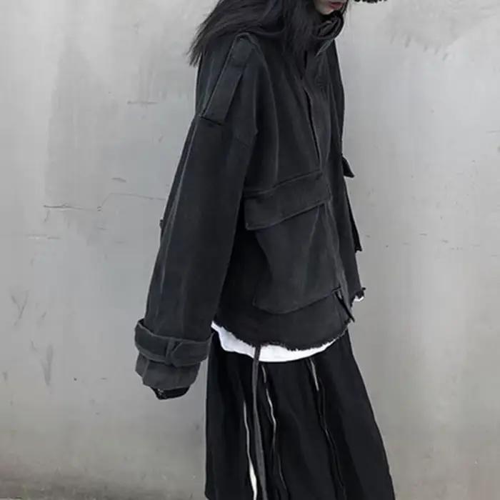 Gidyq-Veste en jean à pampilles pour femmes, mode coréenne, grande poche, adt, denim, combiné, tout