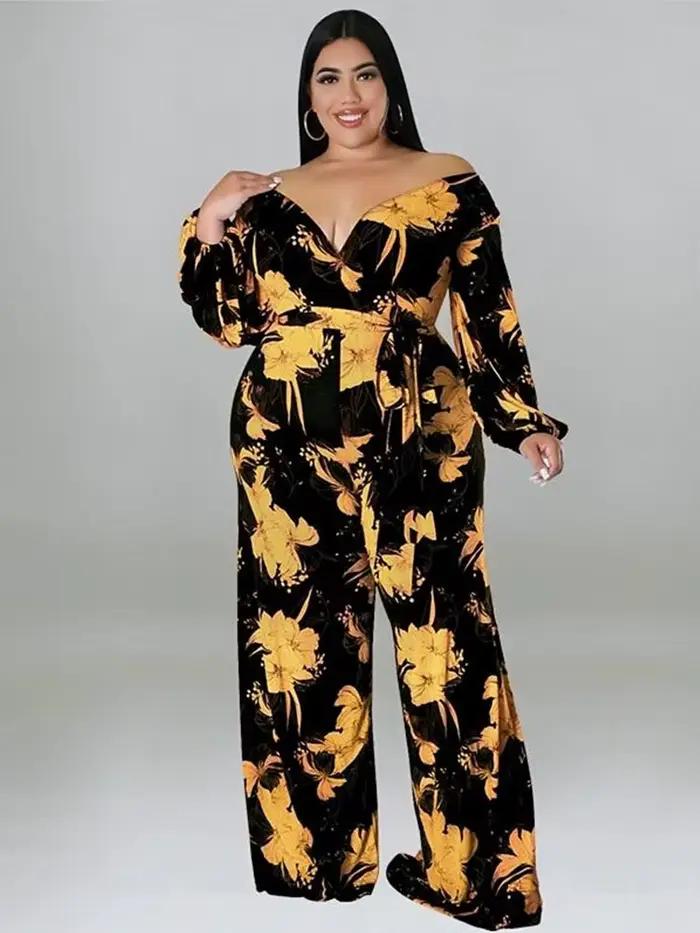 Combinaison une pièce pour femmes, combinaison à manches longues, imprimé, ample, grande taille, ven