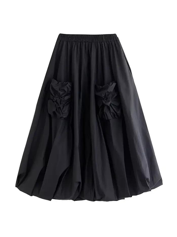 Jupe plissée noire vintage pour femmes, jupe longue bicouche, vêtements décontractés, taille haute,