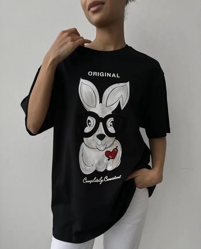 Hirsionsan-T-shirt imprimé dessin animé élégant pour femme, t-shirts décontractés chics, pull en cot