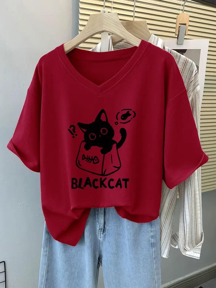 T-shirt manches courtes col rond femme, estival et en coton, avec chat, grande taille 6XL