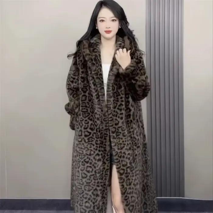 Veste en velours de vison imité pour femme, imprimé léopard, manteau paresseux et mn arc-en-ciel, à