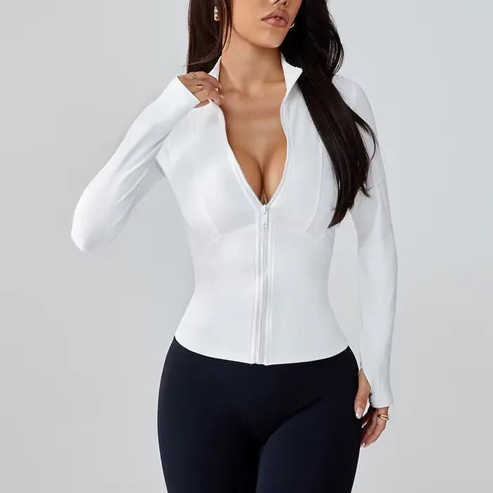 Vêtements de yoga pour femmes, veste à col montant avec fermeture éclair, amincissante, protection s