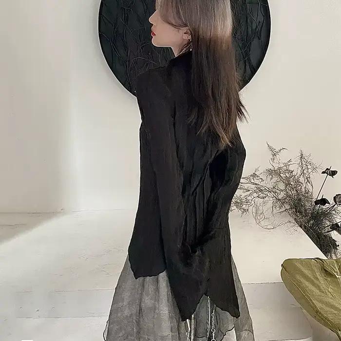 Karrcat – chemises gothiques noires, irrégulières, Style Yamamoto, Blouse à manches évasées, vêtemen