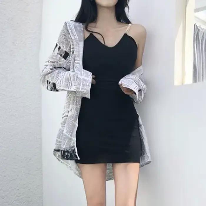 Gidyq-Chemises en mousseline de soie pour femmes, streetwear décontracté coréen, imprimé journal, mo